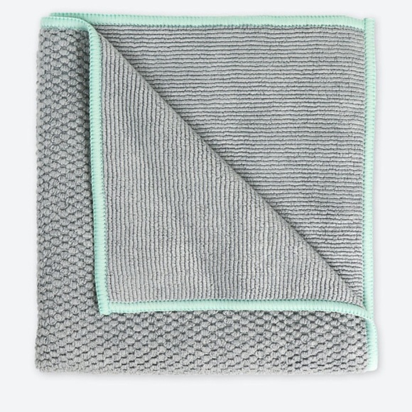 Norwex Diamond Weave Kitchen Towel and Cloth Set Graphite w Sea Mist Trim - Picture 1 of 2